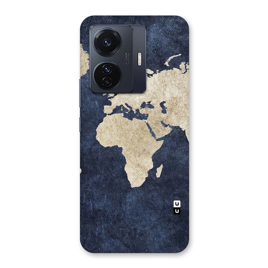 World Map Blue Gold Back Case for Vivo T1 Pro