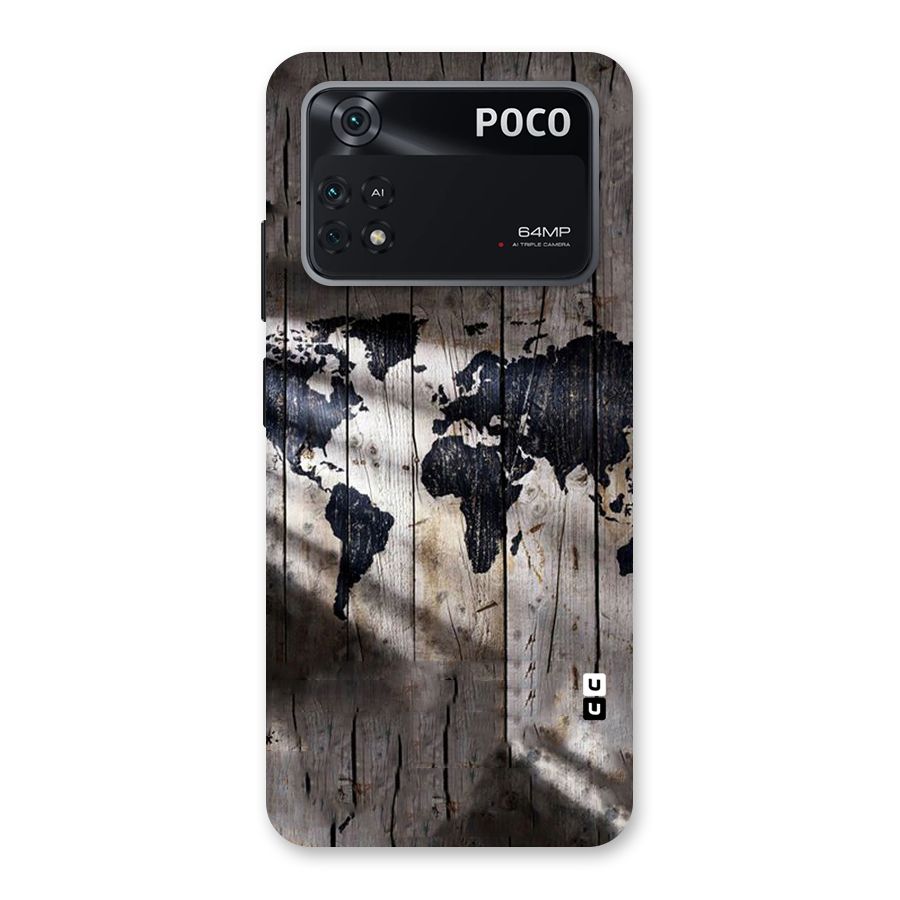 World Map Wood Design Back Case for Poco M4 Pro 4G