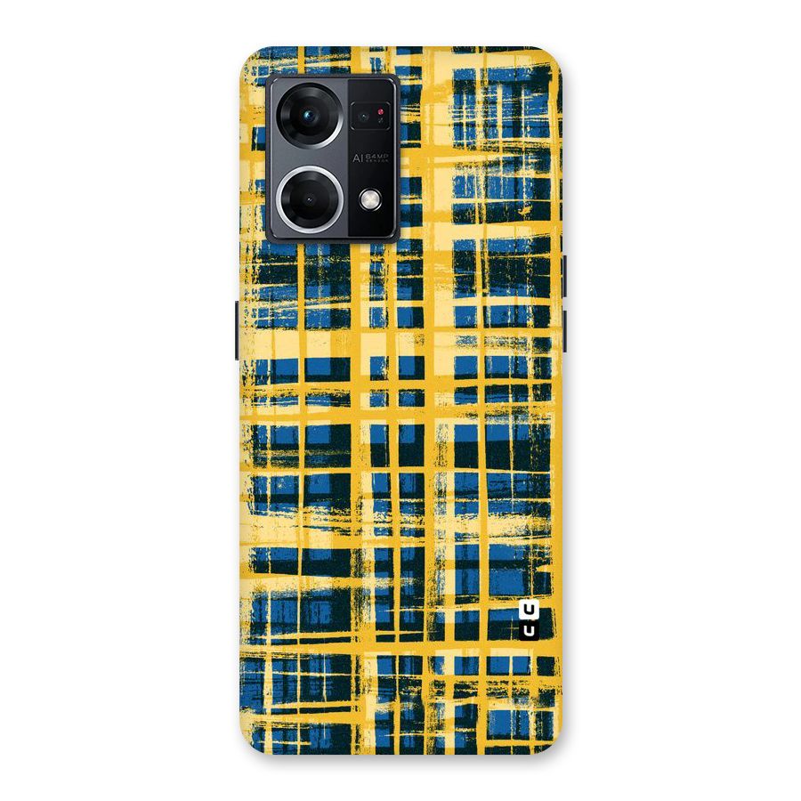 Yellow Rugged Check Design Glass Back Case for Oppo F21 Pro 5G