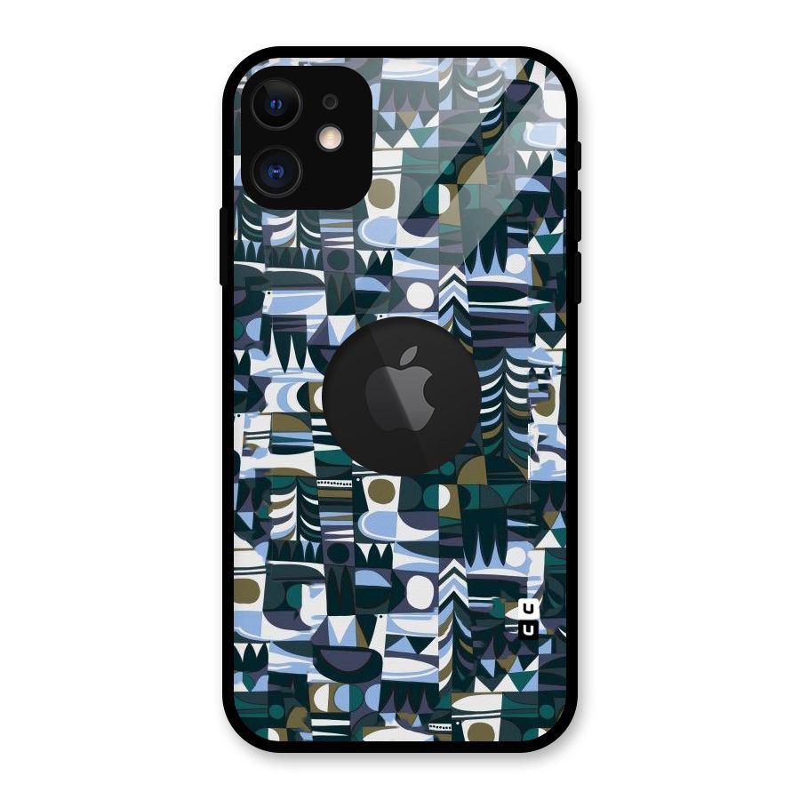 Abstract Blues Glass Back Case for iPhone 11 Logo Cut