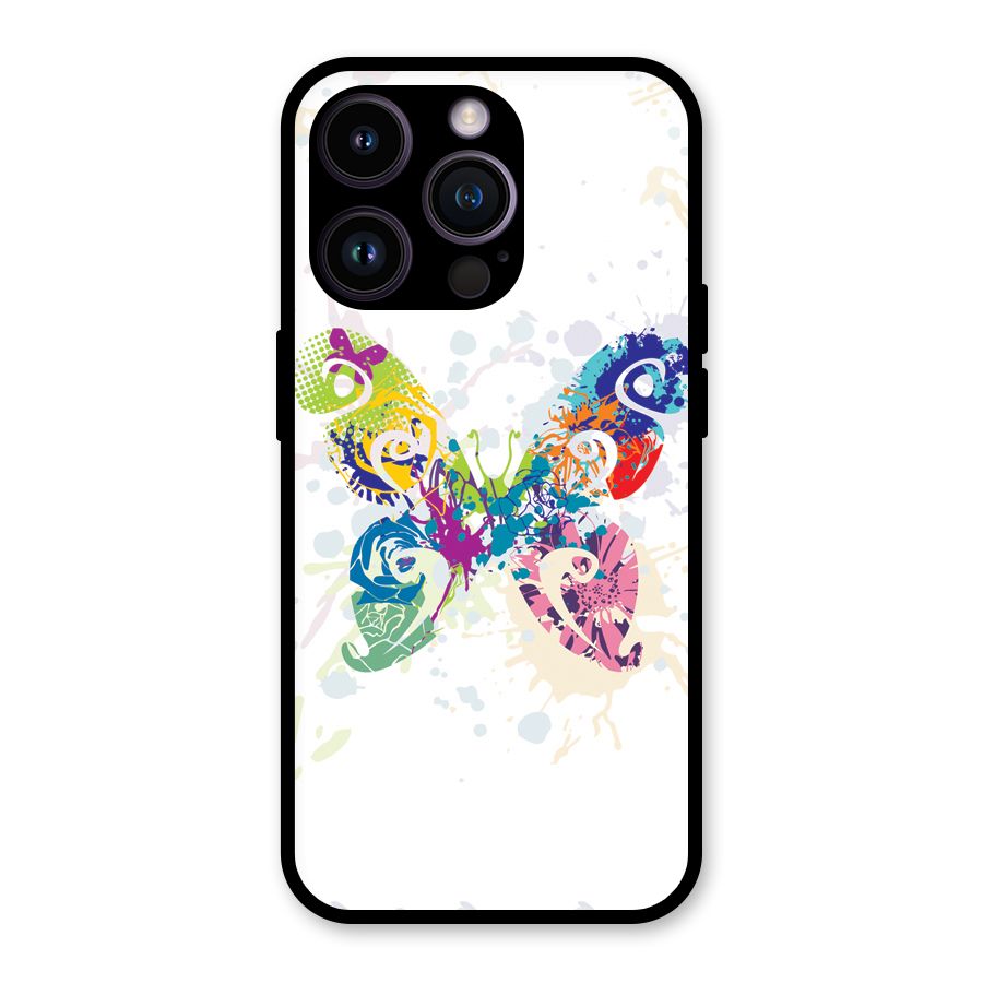 Abstract Butterfly Glass Back Case for iPhone 14 Pro