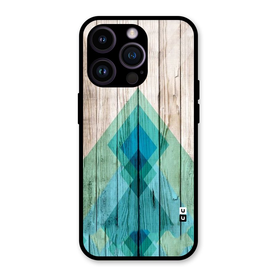 Abstract Green And Wood Glass Back Case for iPhone 14 Pro