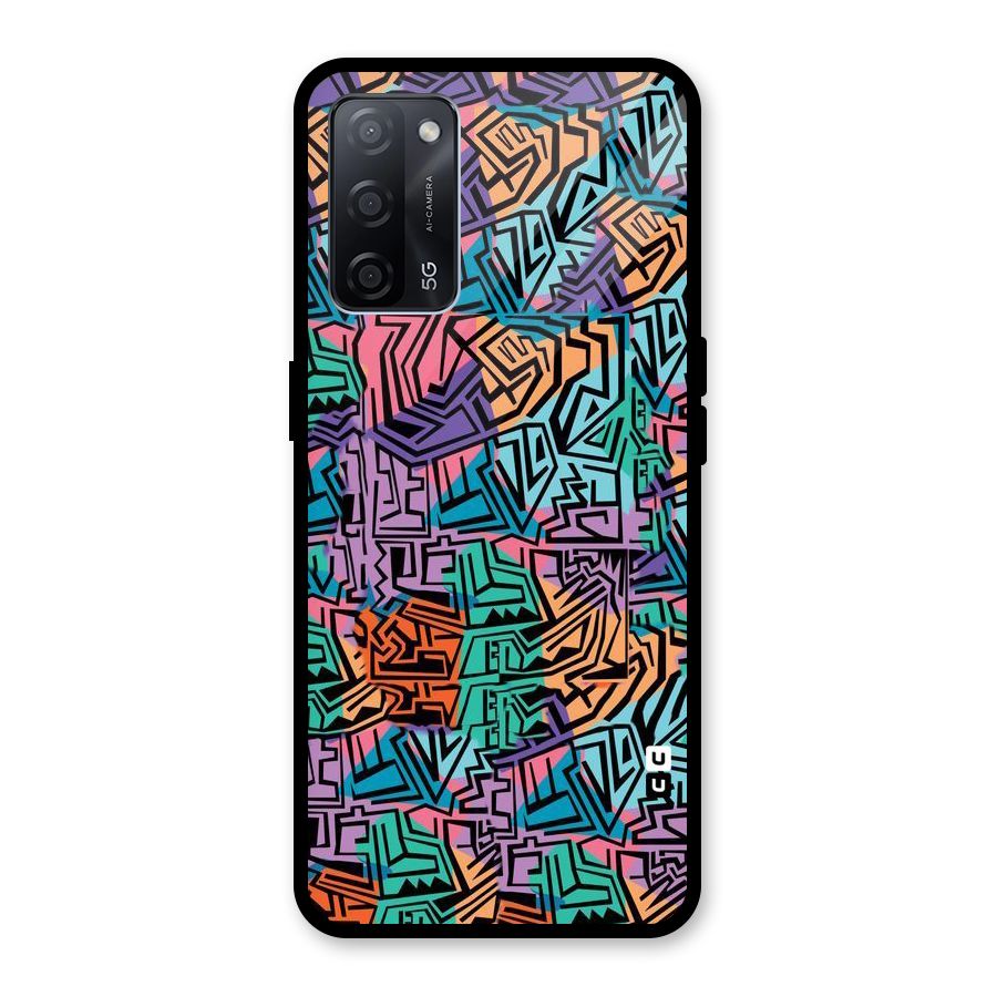 Abstract Lining Colors Glass Back Case for Oppo A53s 5G