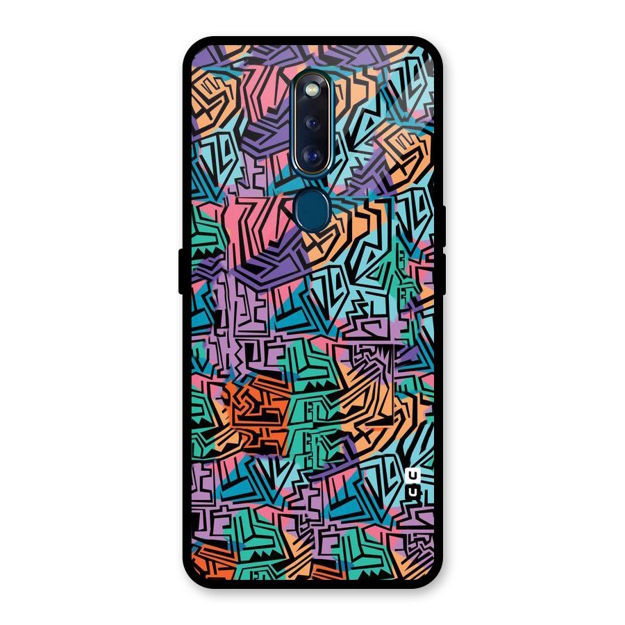Abstract Lining Colors Glass Back Case for Oppo F11 Pro