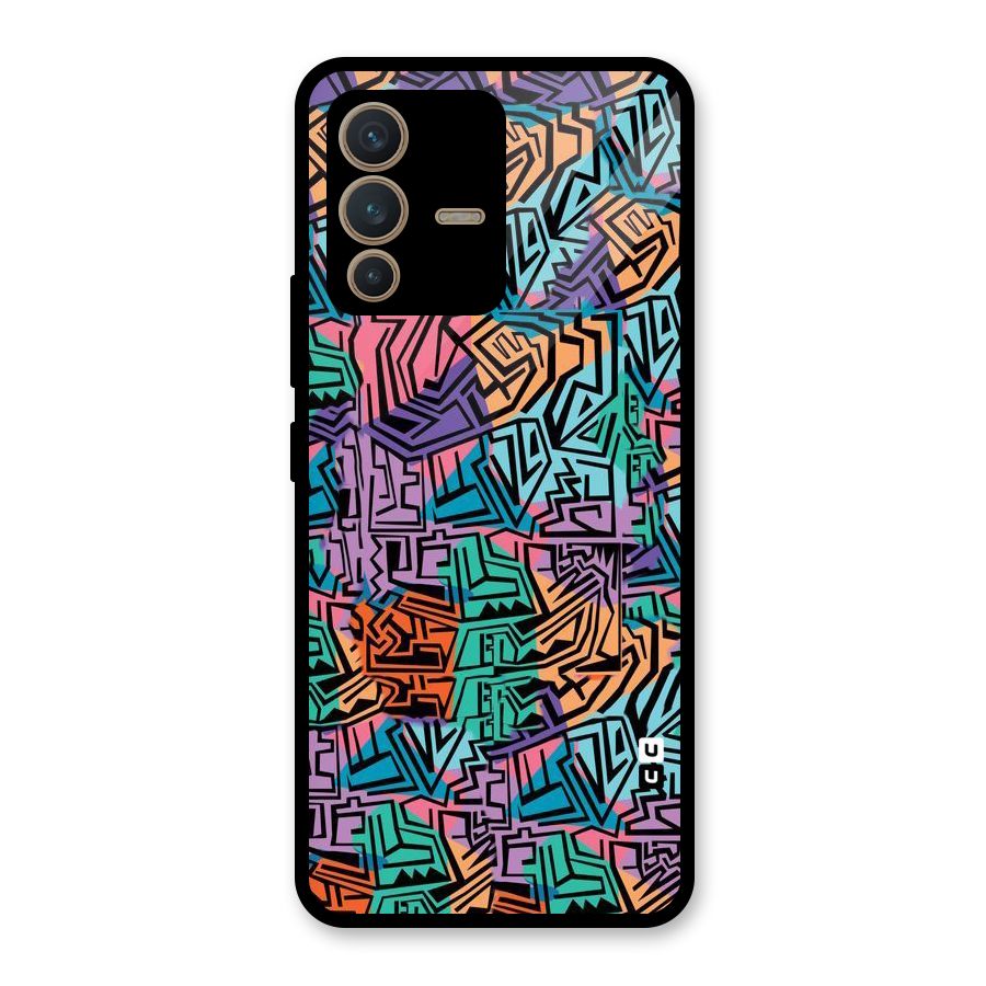 Abstract Lining Colors Glass Back Case for Vivo V23 5G