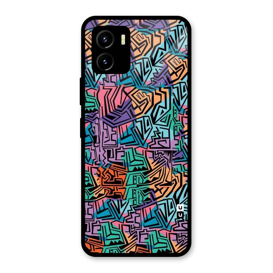 Abstract Lining Colors Glass Back Case for Vivo Y15s