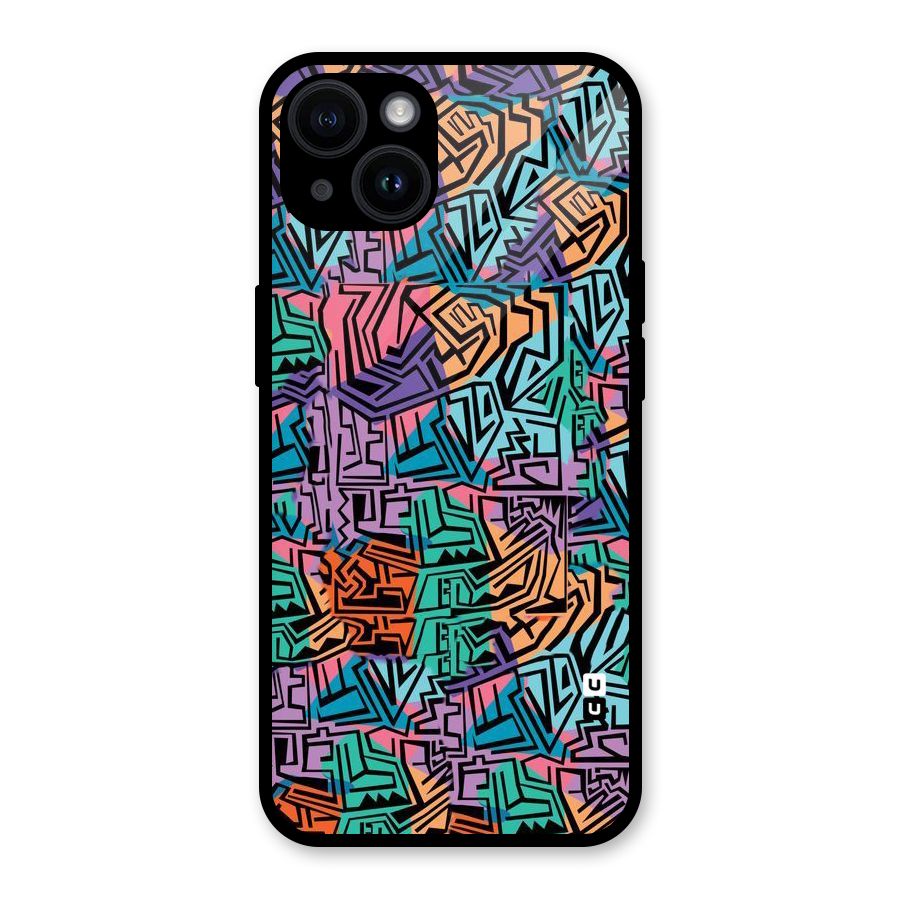 Abstract Lining Colors Glass Back Case for iPhone 14