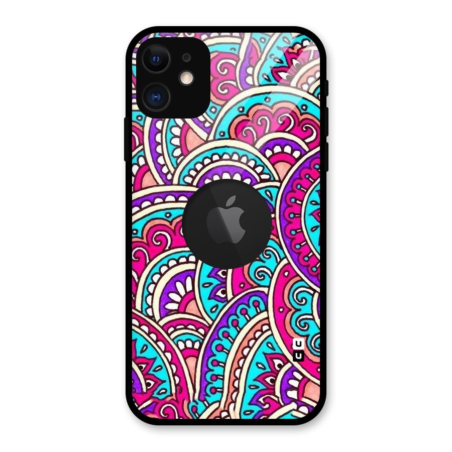 Abstract Rangoli Design Glass Back Case for iPhone 11 Logo Cut