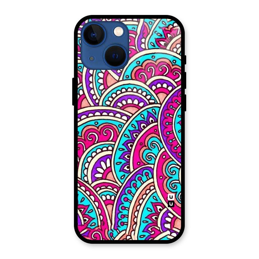 Abstract Rangoli Design Glass Back Case for iPhone 13 Mini