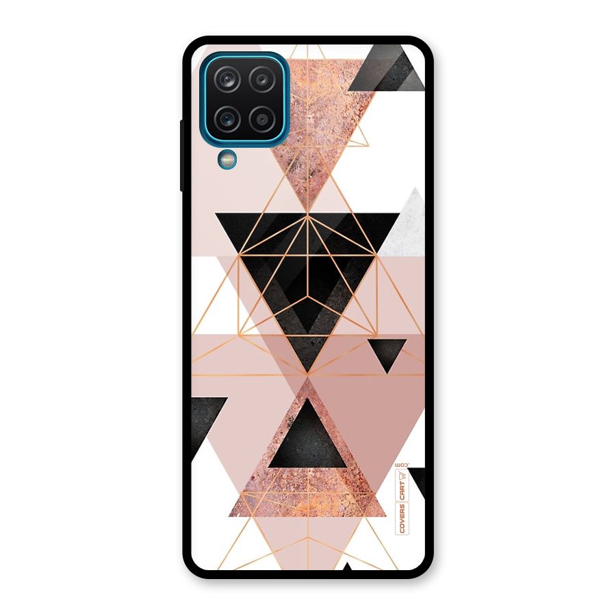 Abstract Rose Gold Triangles Glass Back Case for Galaxy A12