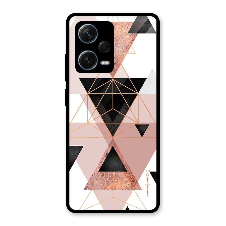 Abstract Rose Gold Triangles Glass Back Case for Redmi Note 12 Pro Plus 5G