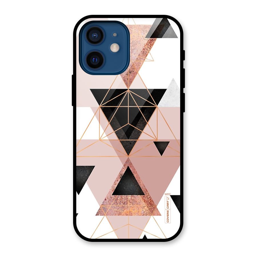 Abstract Rose Gold Triangles Glass Back Case for iPhone 12 Mini