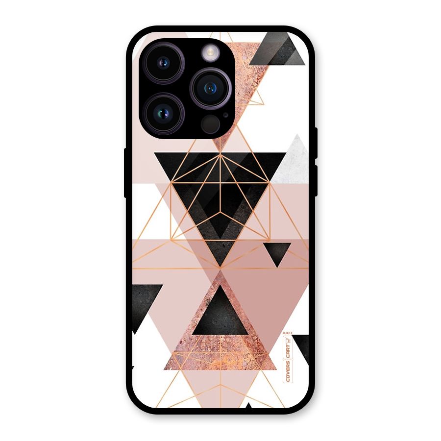 Abstract Rose Gold Triangles Glass Back Case for iPhone 14 Pro