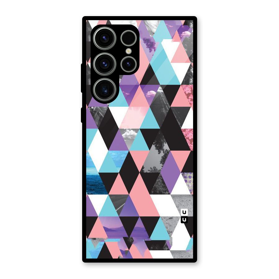 Abstract Splash Triangles Glass Back Case for Galaxy S23 Ultra