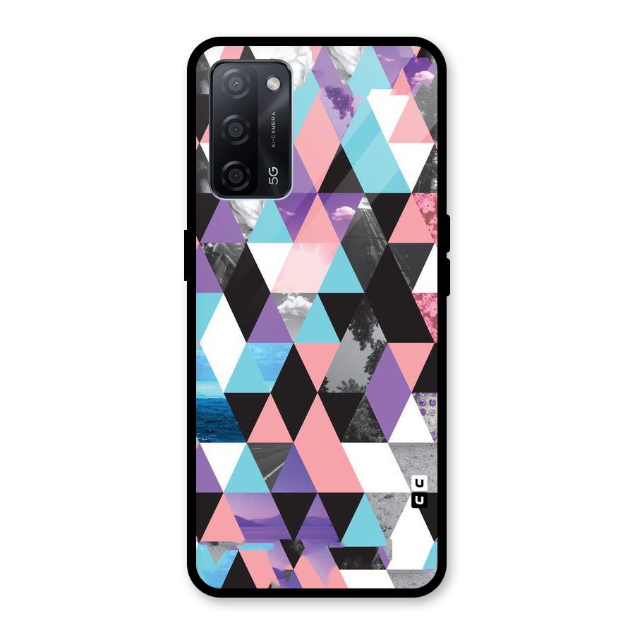 Abstract Splash Triangles Glass Back Case for Oppo A53s 5G