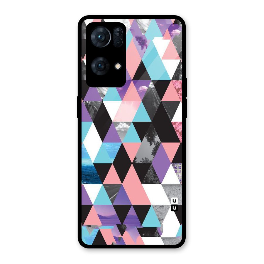 Abstract Splash Triangles Glass Back Case for Oppo Reno7 Pro 5G