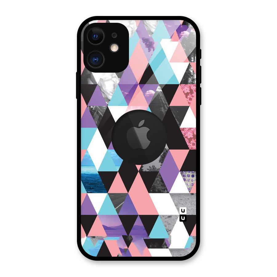 Abstract Splash Triangles Glass Back Case for iPhone 11 Logo Cut