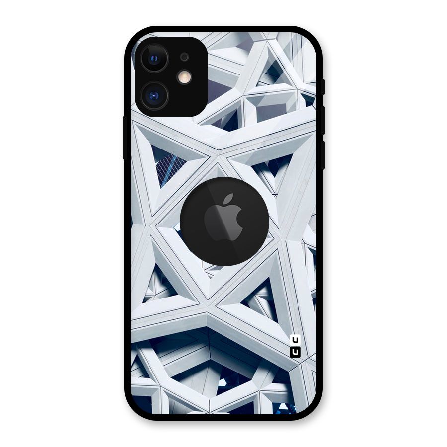 Abstract White Lines Glass Back Case for iPhone 11 Logo Cut