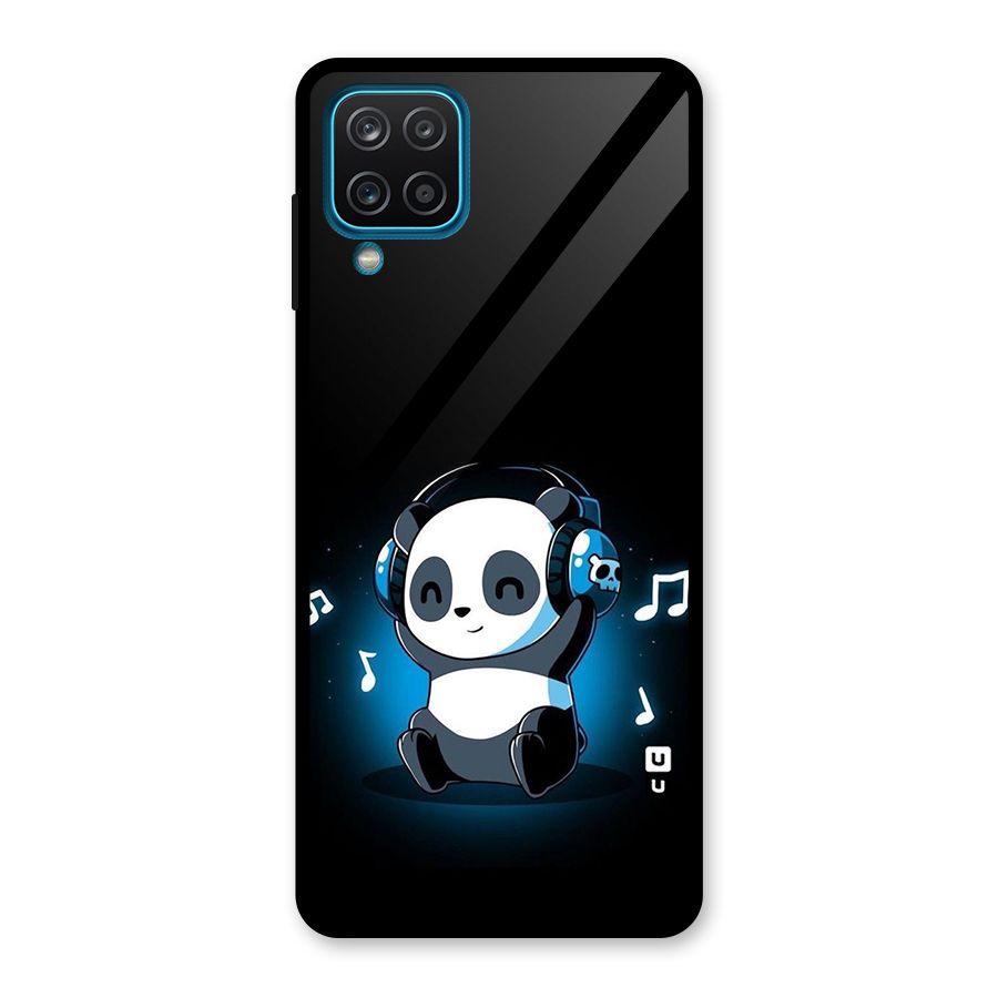 Adorable Panda Enjoying Music Glass Back Case for Galaxy A12