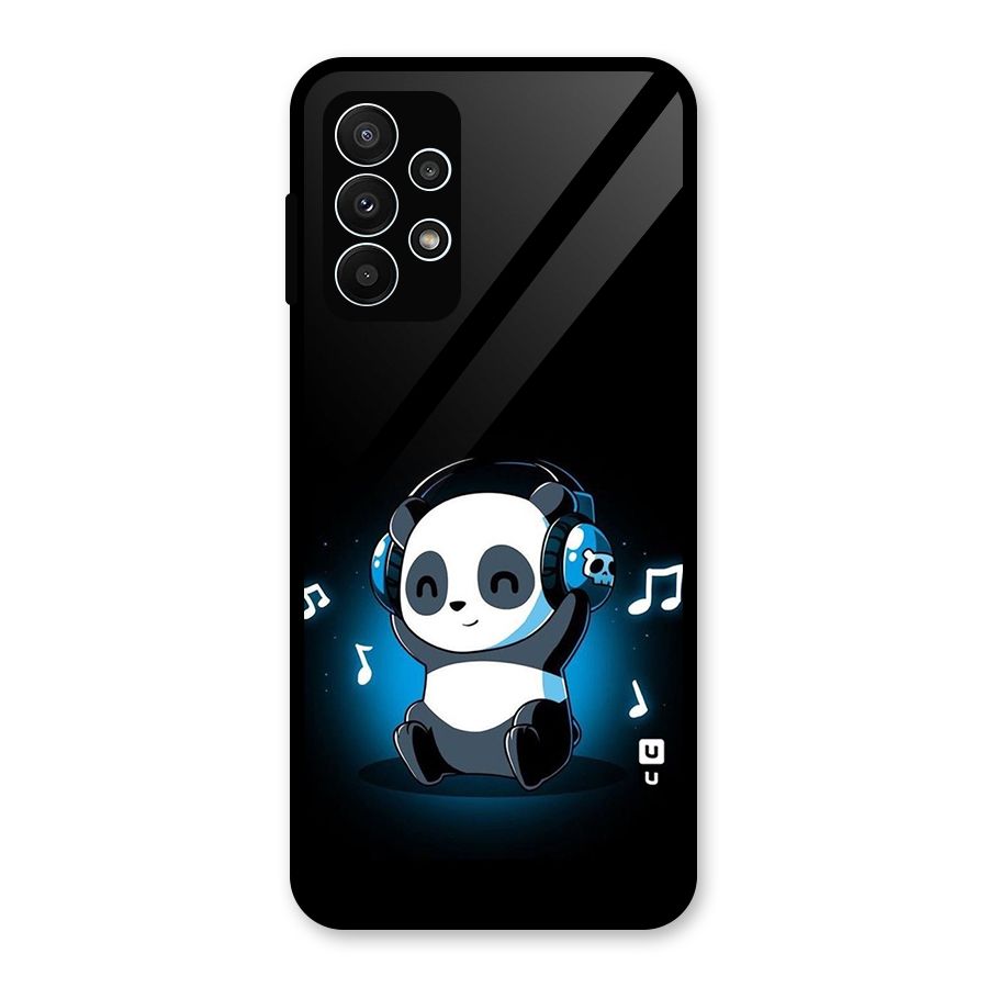 Adorable Panda Enjoying Music Glass Back Case for Galaxy A23