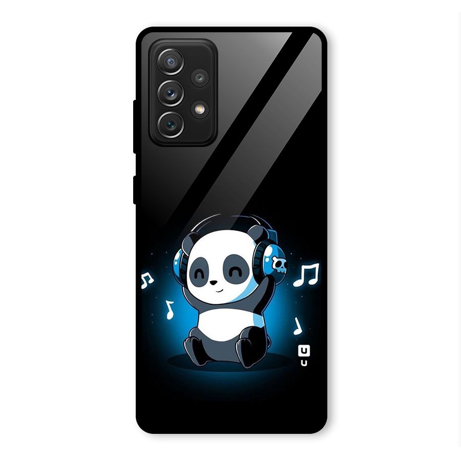 Adorable Panda Enjoying Music Glass Back Case for Galaxy A72