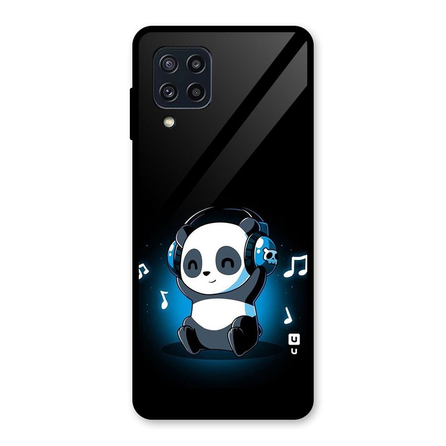 Adorable Panda Enjoying Music Glass Back Case for Galaxy M32