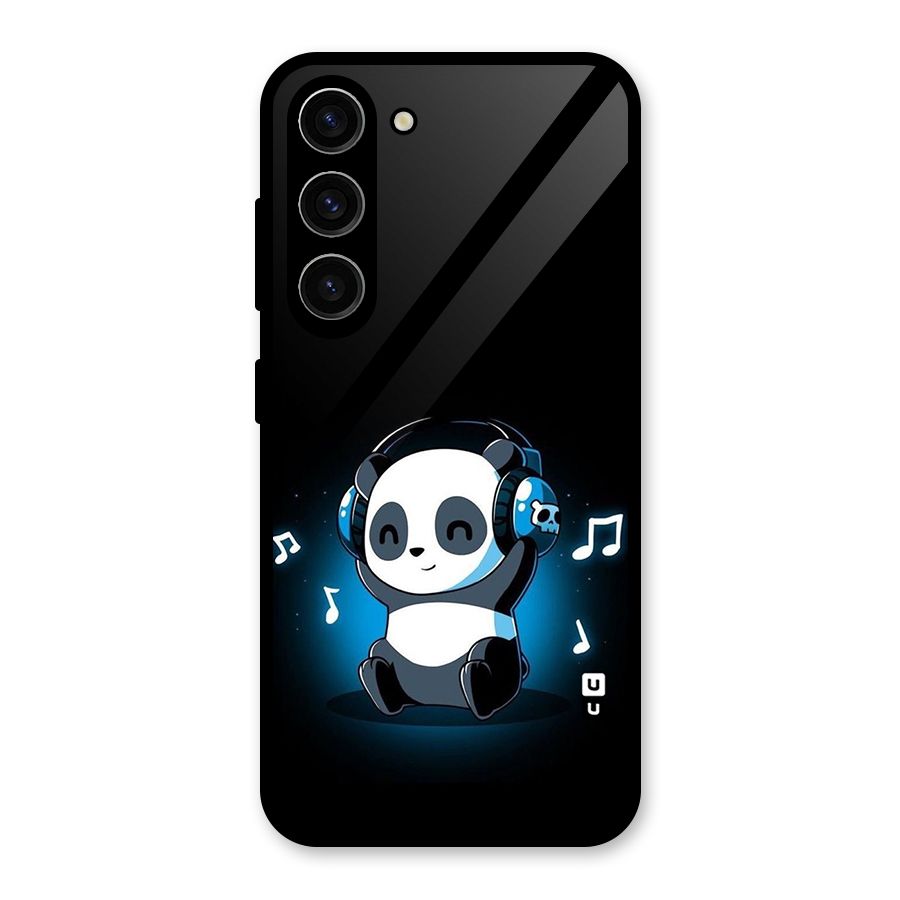 Adorable Panda Enjoying Music Glass Back Case for Galaxy S23