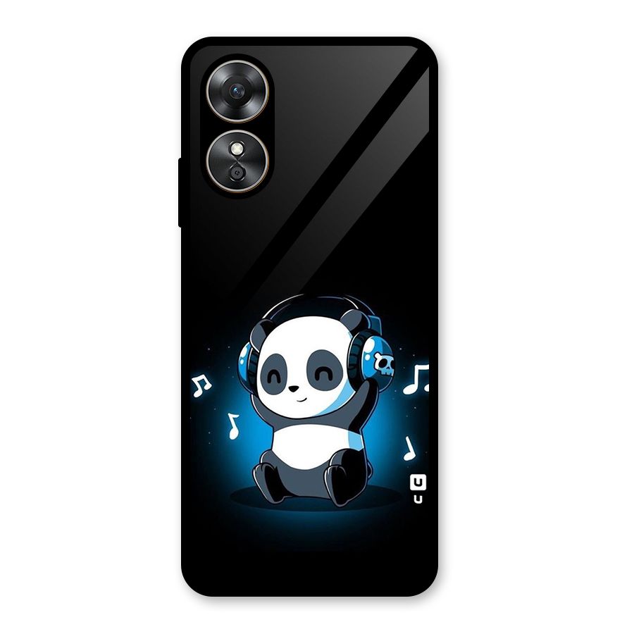 Adorable Panda Enjoying Music Glass Back Case for Oppo A17