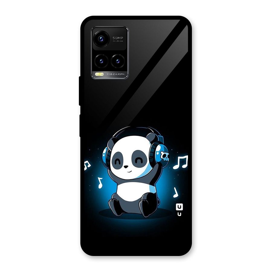 Adorable Panda Enjoying Music Glass Back Case for Vivo Y21A