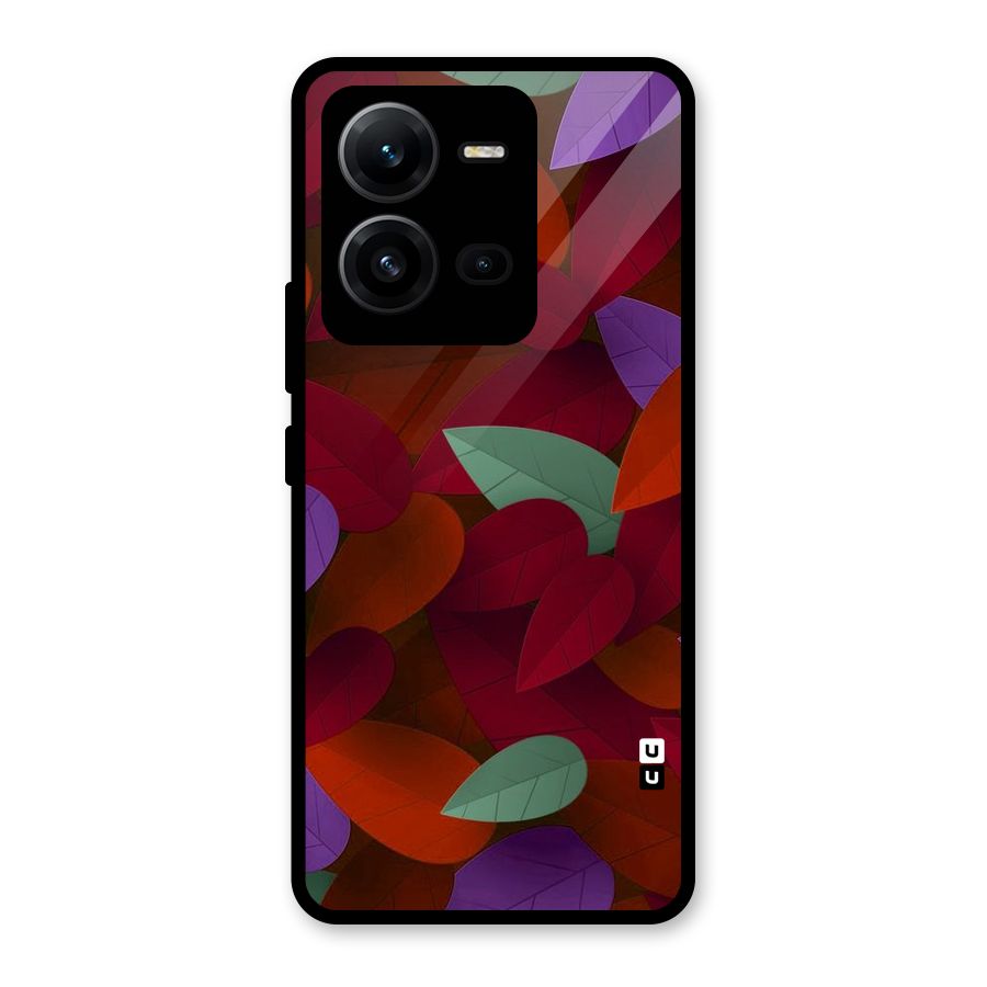 Aesthetic Colorful Leaves Glass Back Case for Vivo V25