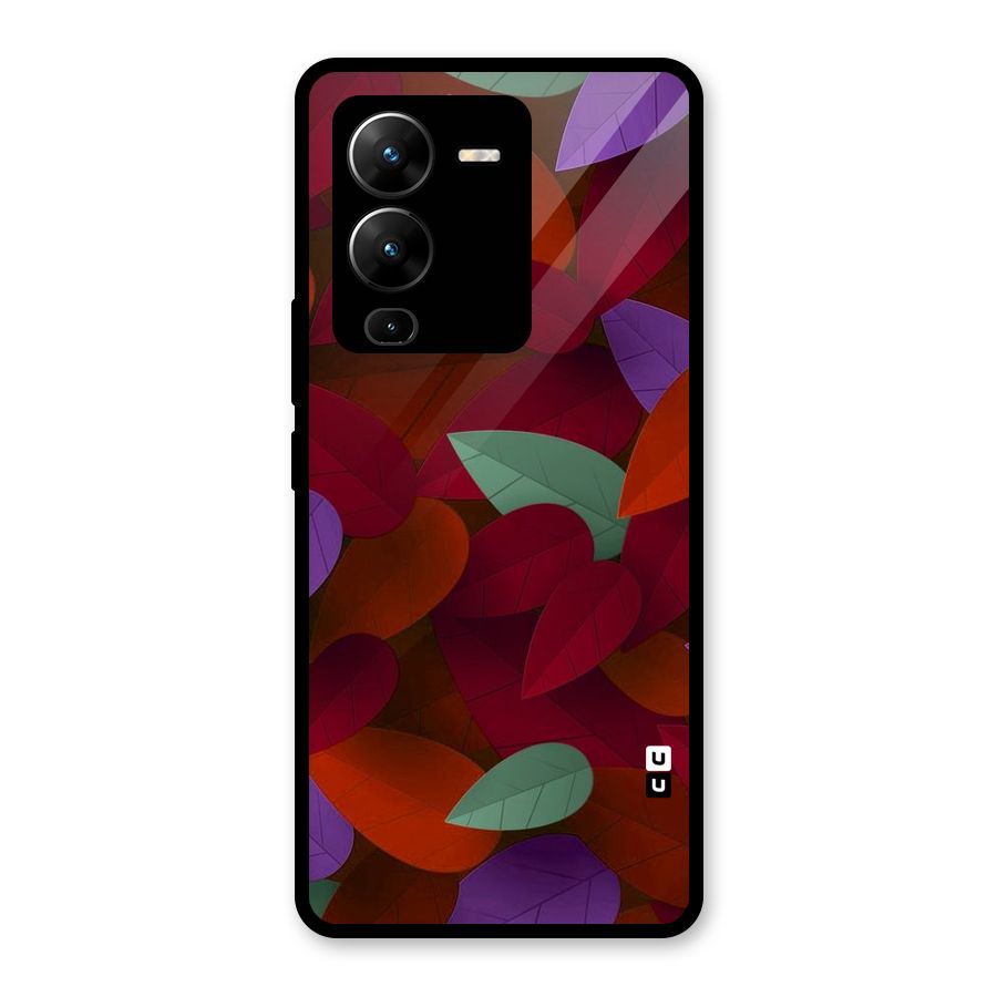 Aesthetic Colorful Leaves Glass Back Case for Vivo V25 Pro
