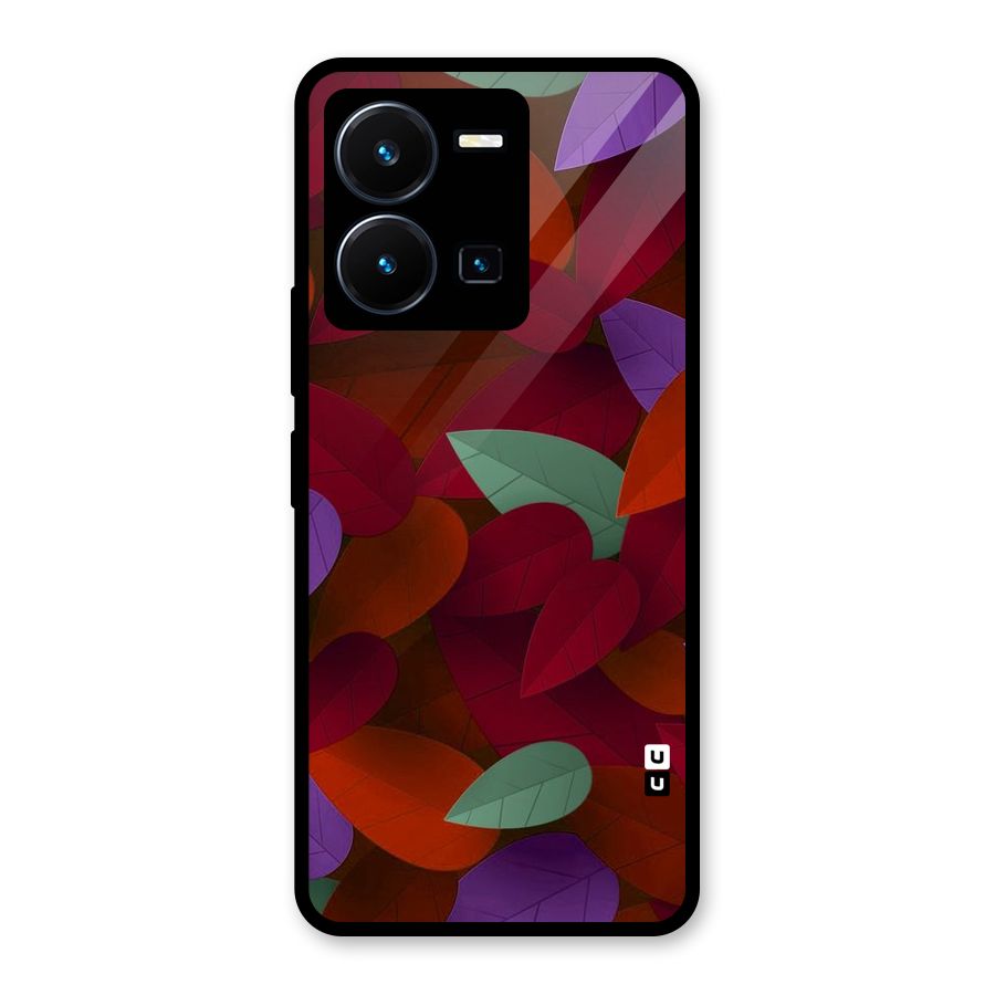 Aesthetic Colorful Leaves Glass Back Case for Vivo Y35