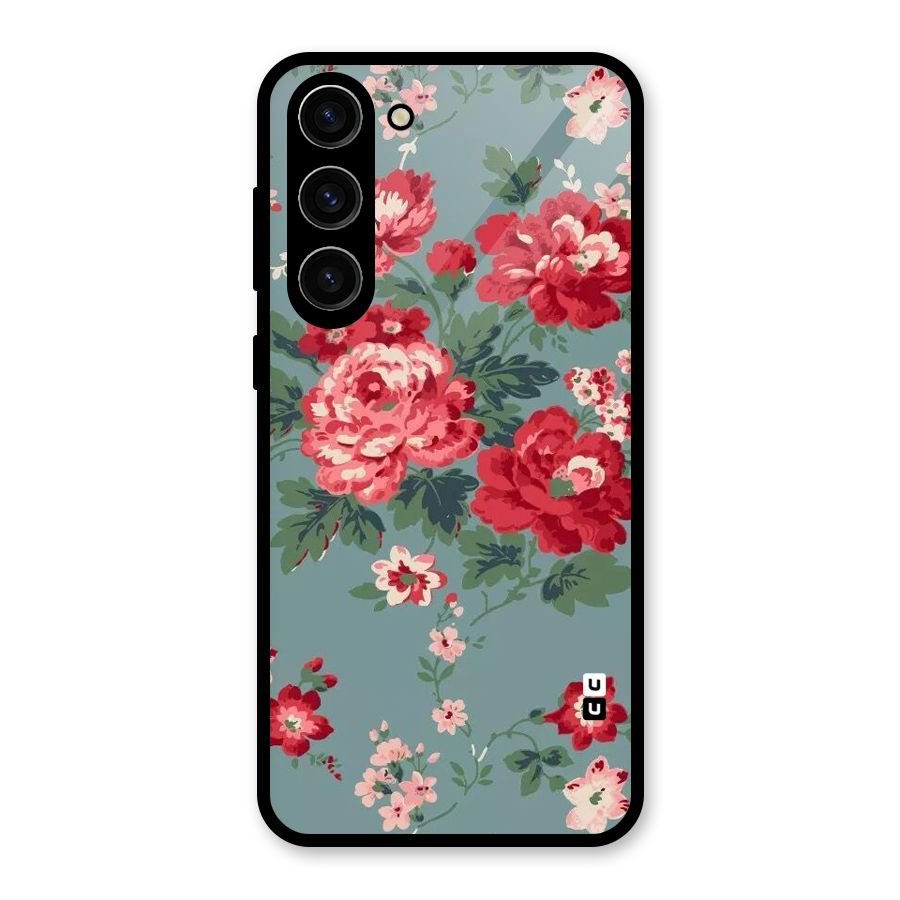Aesthetic Floral Red Glass Back Case for Galaxy S23 Plus