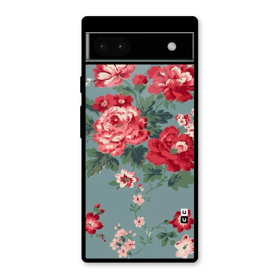 Aesthetic Floral Red Glass Back Case for Google Pixel 6a