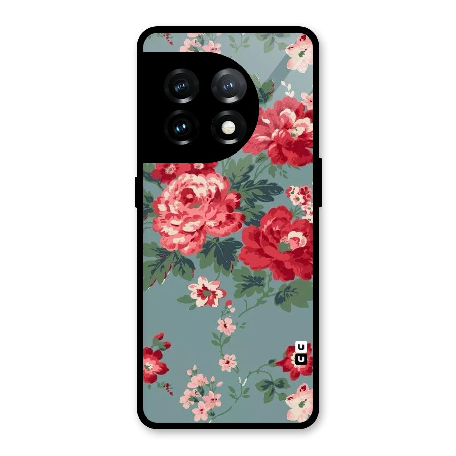 Aesthetic Floral Red Glass Back Case for OnePlus 11