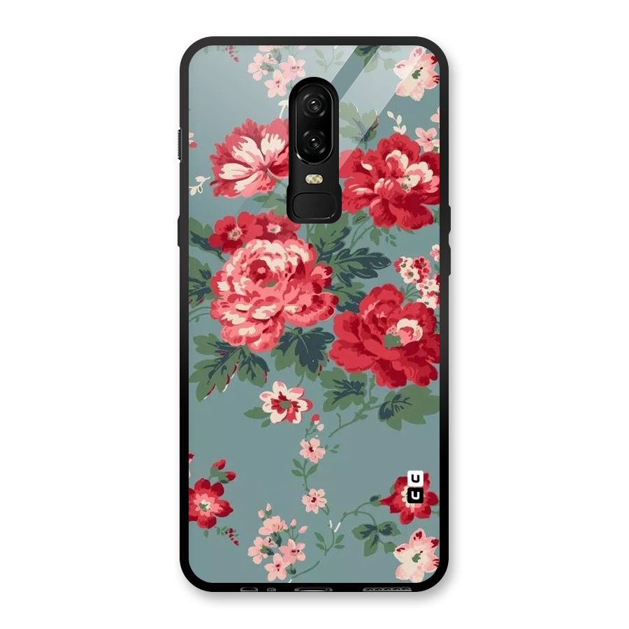Aesthetic Floral Red Glass Back Case for OnePlus 6