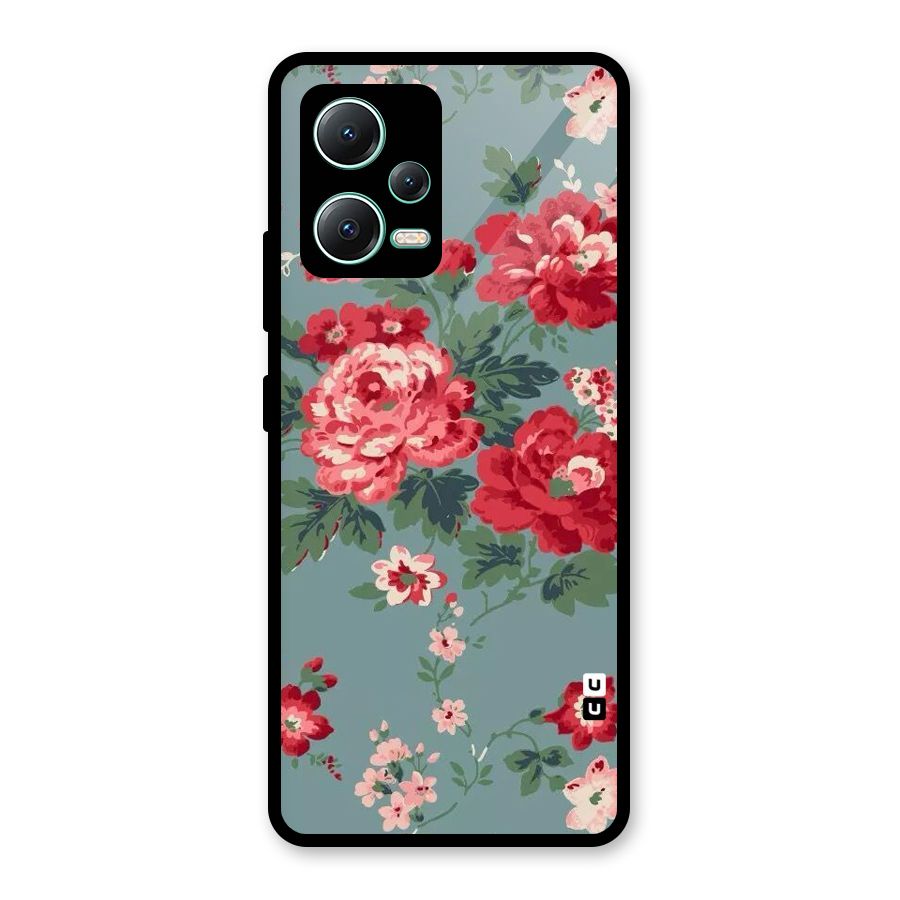 Aesthetic Floral Red Glass Back Case for Redmi Note 12 5G