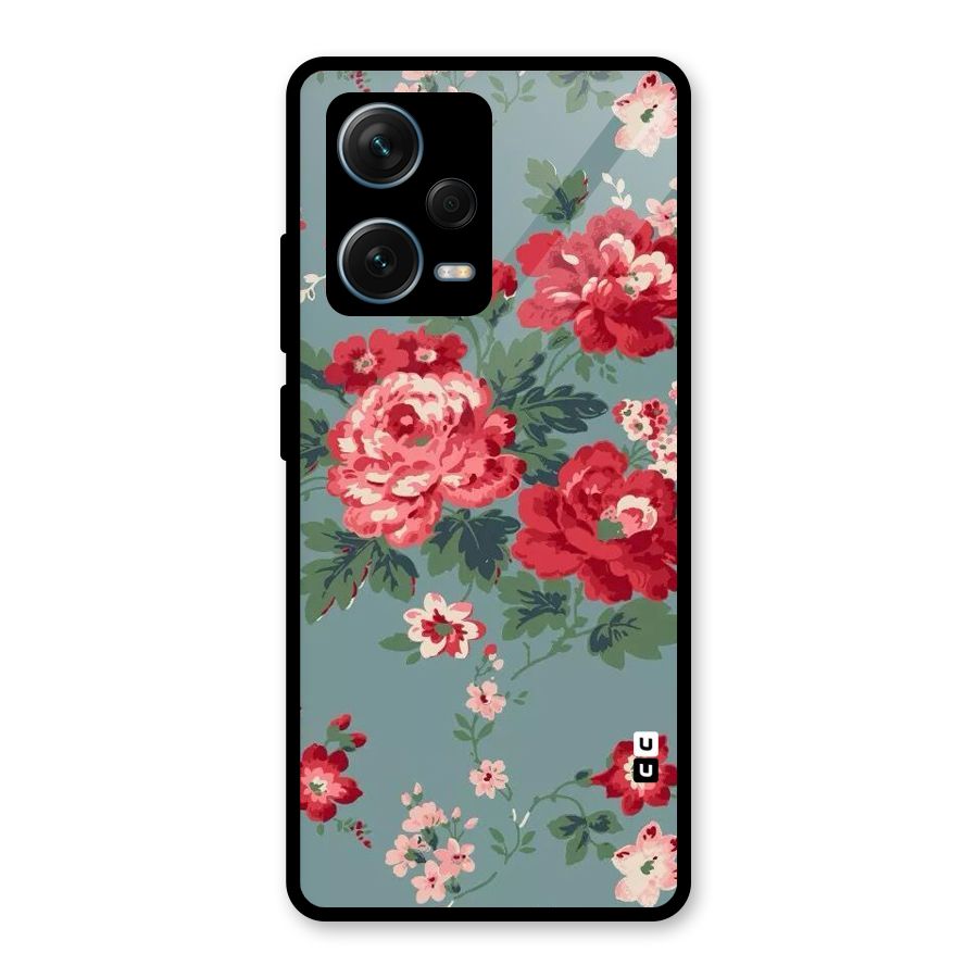 Aesthetic Floral Red Glass Back Case for Redmi Note 12 Pro Plus 5G