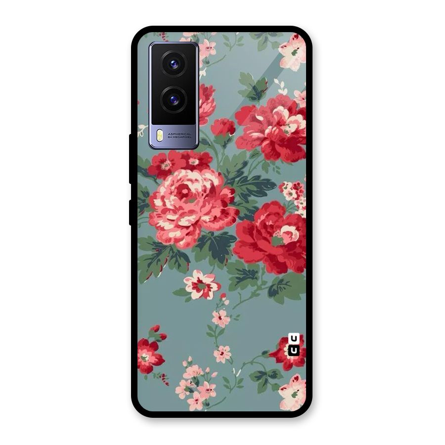 Aesthetic Floral Red Glass Back Case for Vivo V21e 5G