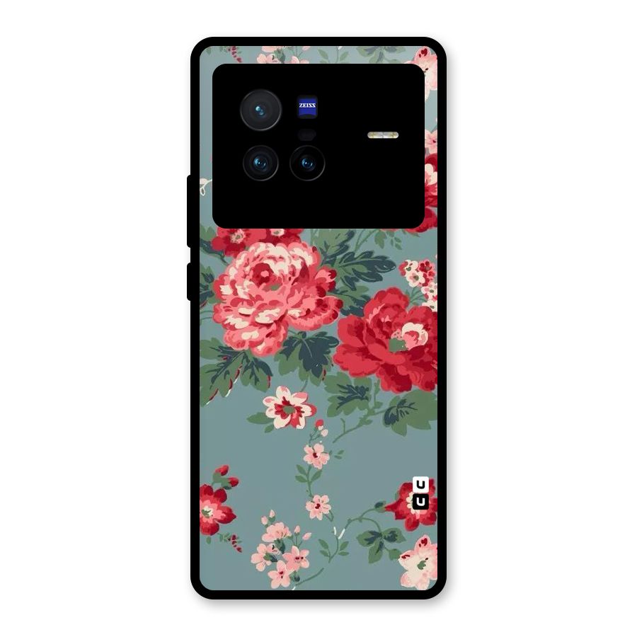 Aesthetic Floral Red Glass Back Case for Vivo X80