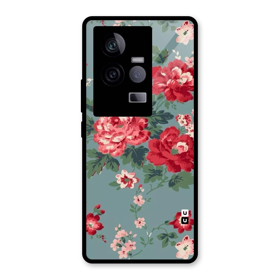 Aesthetic Floral Red Glass Back Case for Vivo iQOO 11 5G