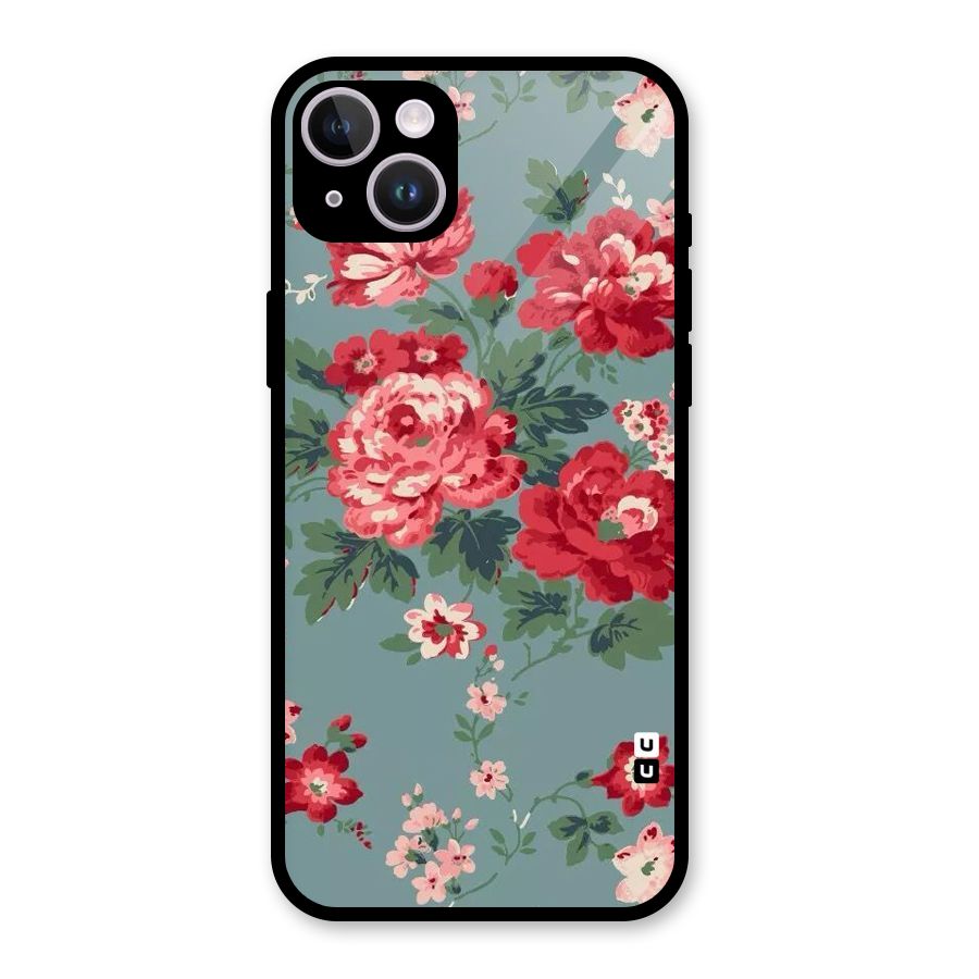 Aesthetic Floral Red Glass Back Case for iPhone 14 Plus