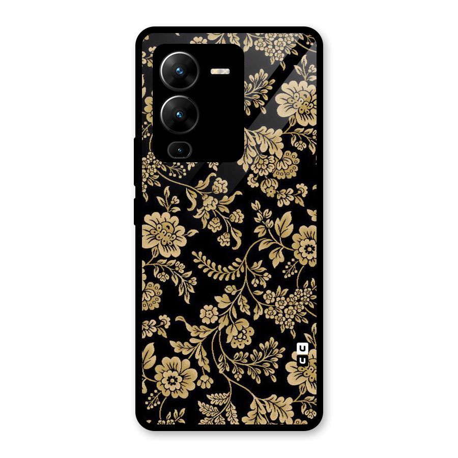 Aesthetic Golden Design Glass Back Case for Vivo V25 Pro