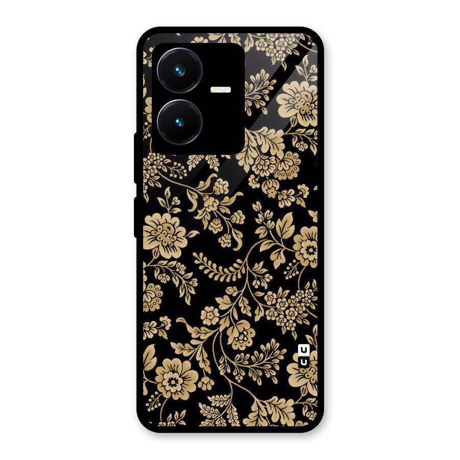 Aesthetic Golden Design Glass Back Case for Vivo Y22