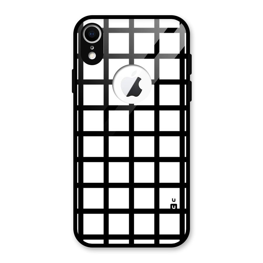 Aesthetic Grid Lines Glass Back Case for iPhone XR Logo Cut