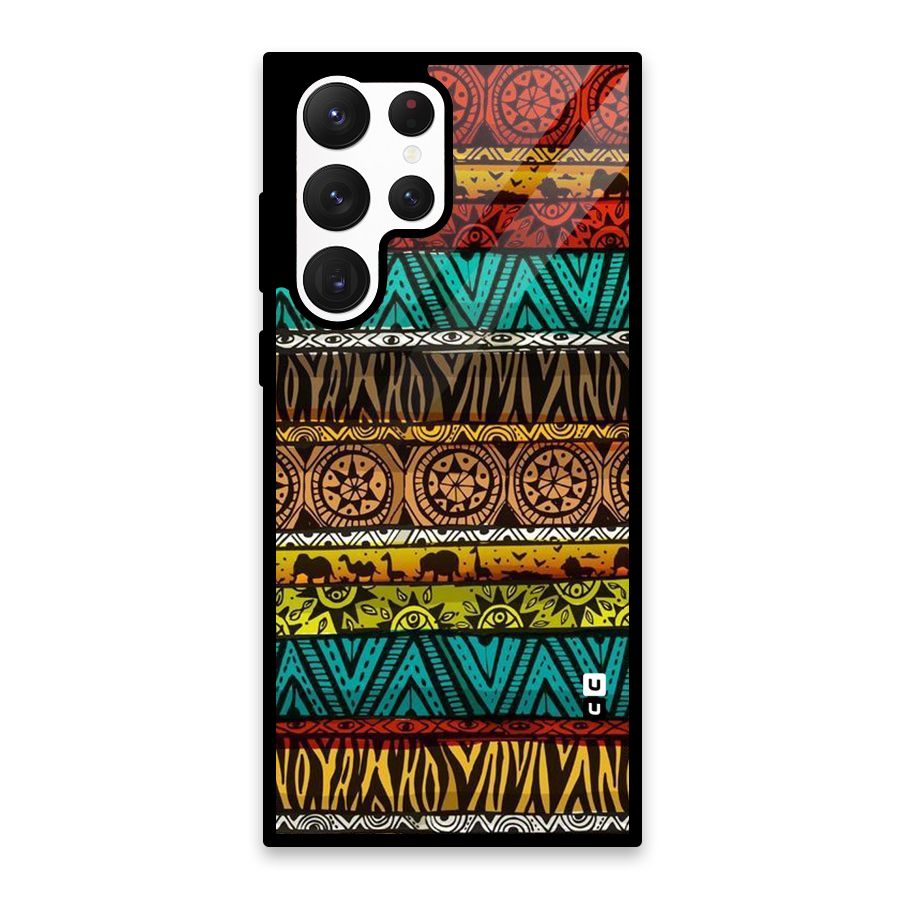 African Design Pattern Glass Back Case for Galaxy S22 Ultra 5G