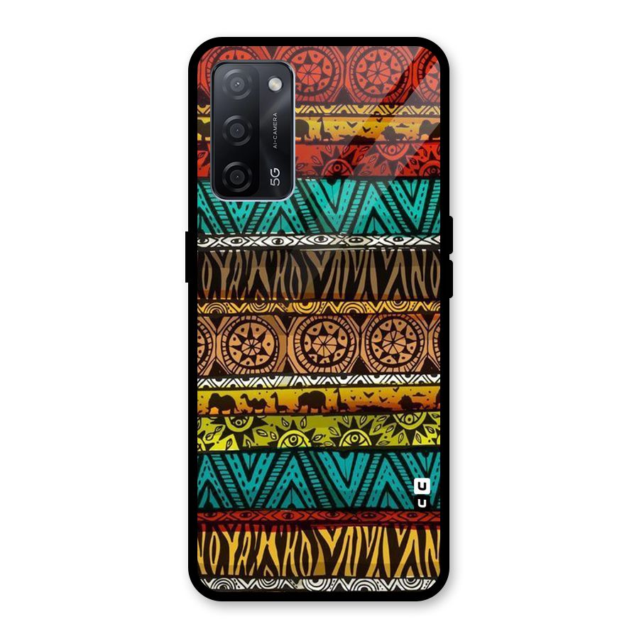 African Design Pattern Glass Back Case for Oppo A53s 5G