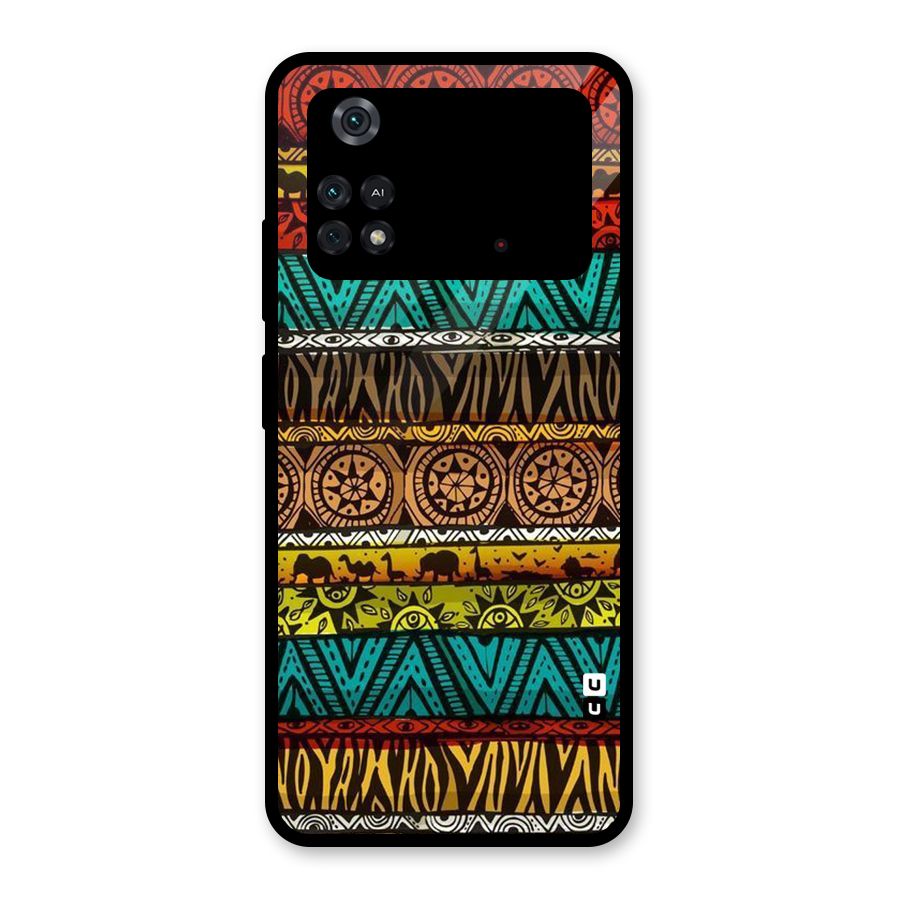 African Design Pattern Glass Back Case for Poco M4 Pro 4G