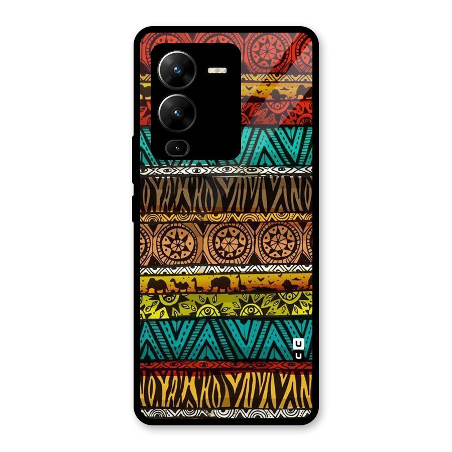 African Design Pattern Glass Back Case for Vivo V25 Pro