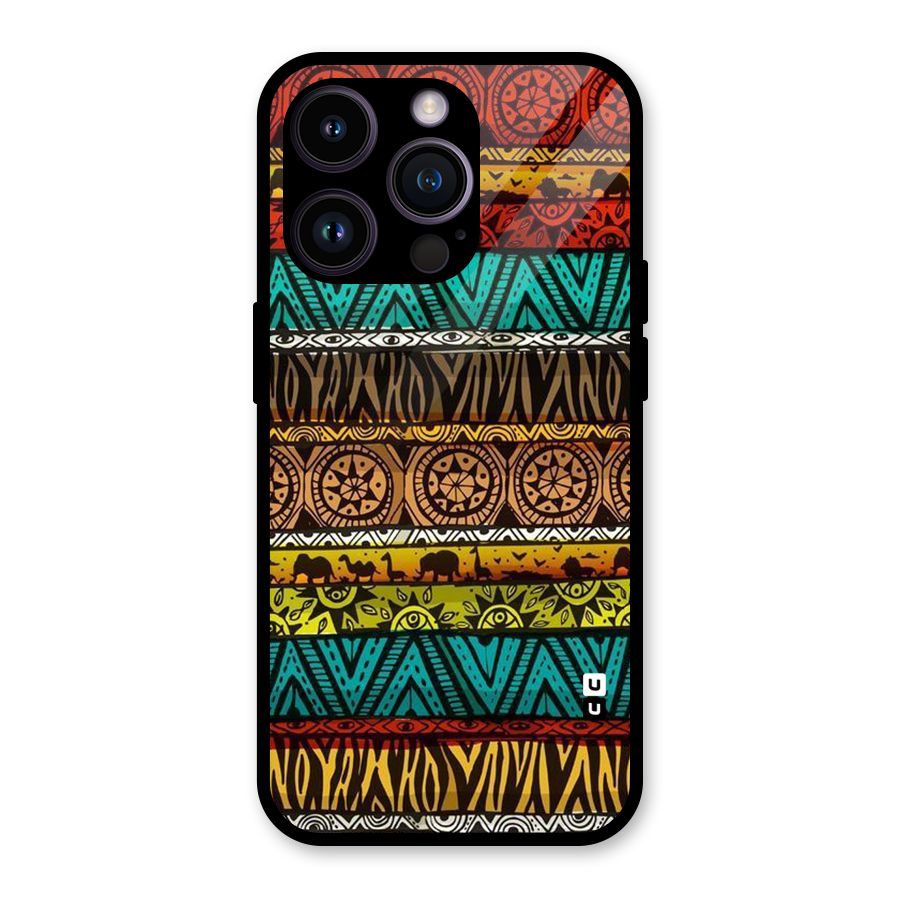 African Design Pattern Glass Back Case for iPhone 14 Pro